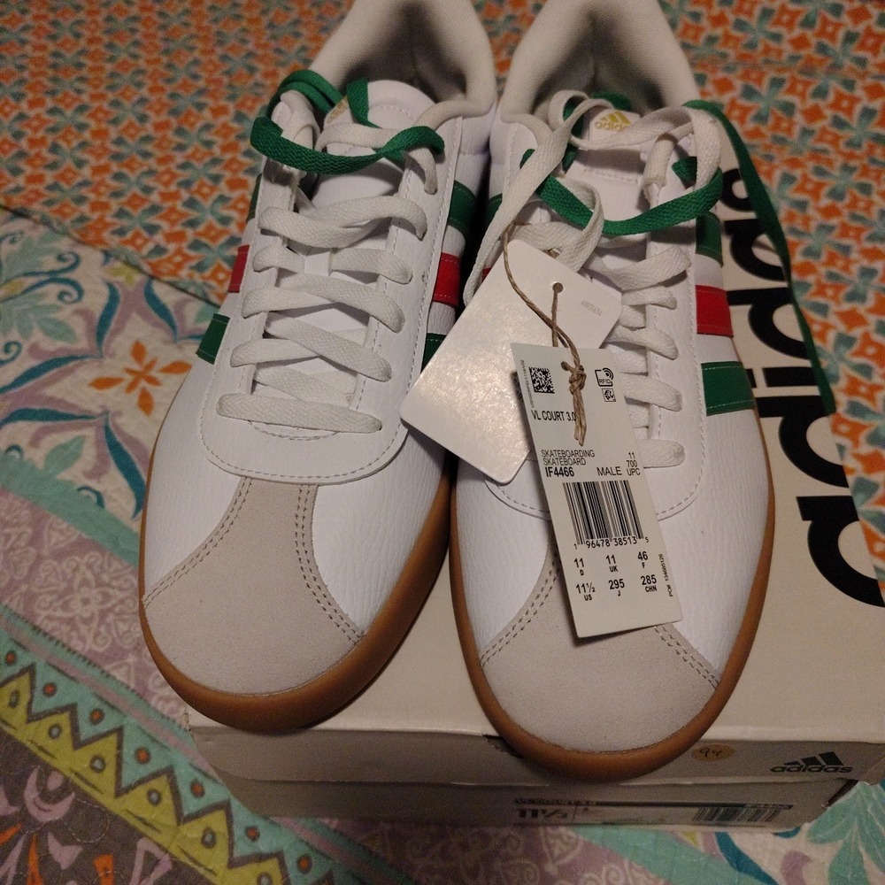 Adidas Men's White Sneakers with Green and Red Stripes
